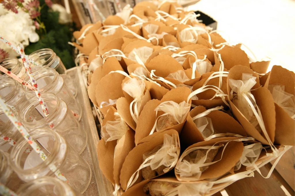 Rose petals in kraft brown bags